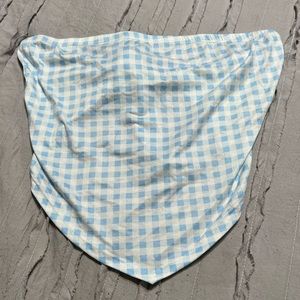 gaze blue plaid strapless crop top